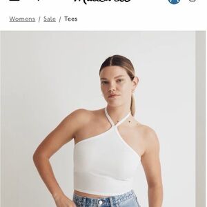 Madewell White One-Shoulder Crop Top